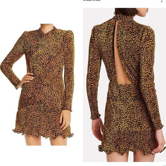 SAYLOR Dresses & Skirts - Revolve / Saylor Tovah Pleated Leopard Plissé Open Back Mini Dress - Small
